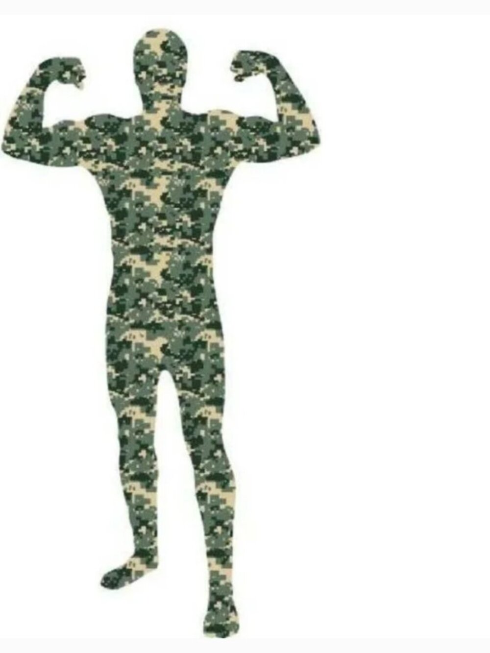 Camouflage 2nd Skin Halloween Costume Large 1 Pc Bodysuit Jumpsuit Zip Back Mens